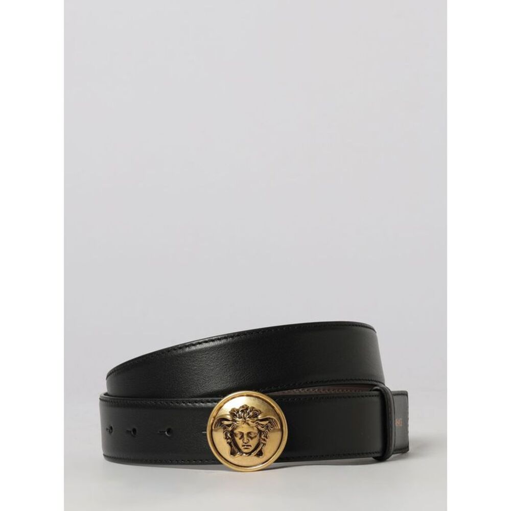 Versace Men Smooth Calf Leather Versace Belt With 3D Medusa Buckle